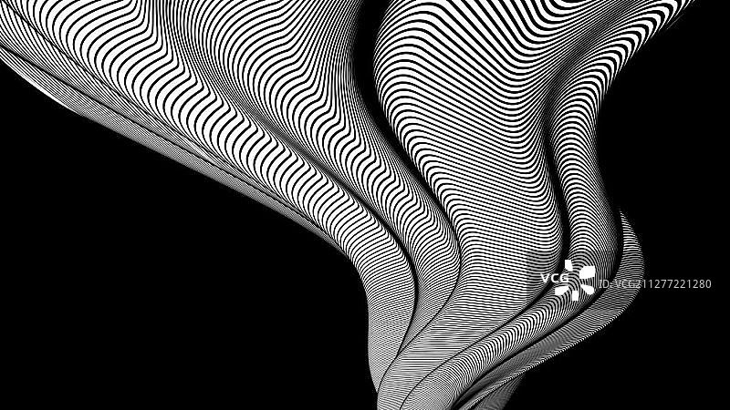 3D条纹波浪矢量图，具有复制空间的抽象曲线构图图片素材