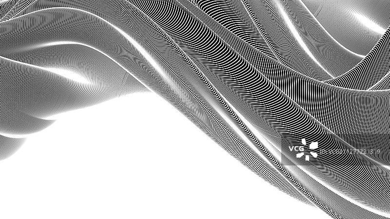 3D条纹波浪矢量图，具有复制空间的抽象曲线构图图片素材