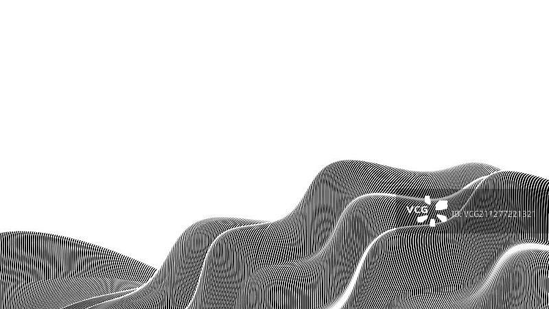 3D条纹波浪矢量图，具有复制空间的抽象曲线构图图片素材
