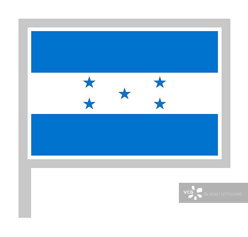 洪都拉斯国旗在旗杆上，白色背景上的矩形图标，矢量图。旗杆上的旗帜，白色背景上的矩形图标，矢量图。图片素材