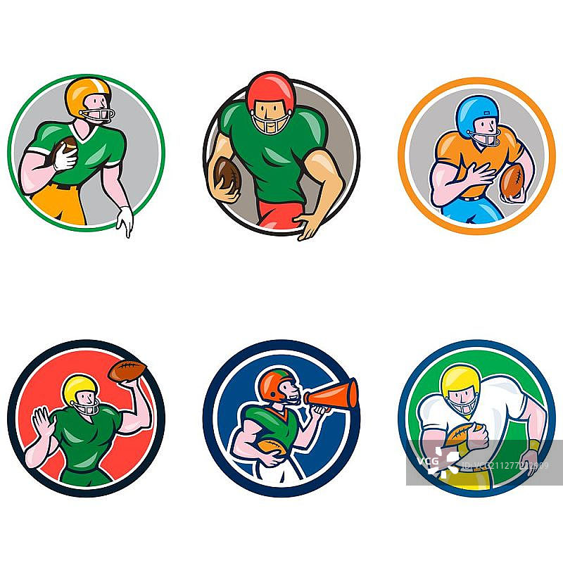 美式橄榄球运动员卡通人物合集：四分卫、跑锋等图片素材