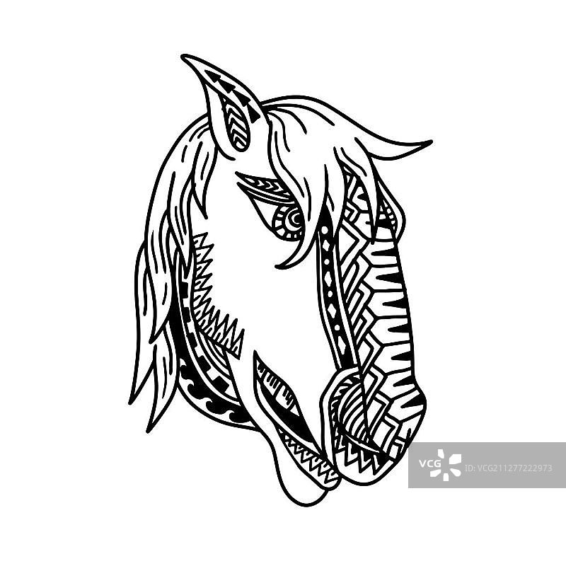 部落纹身风格骏马头像插画图片素材