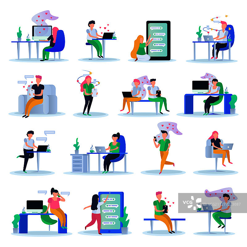 在线约会的年轻人矢量插图图片素材