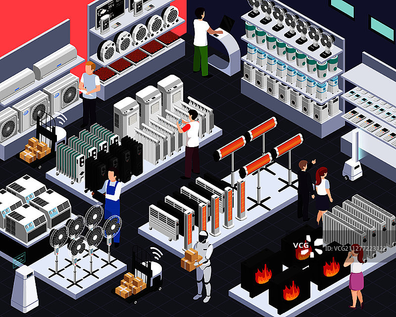 智能家居气候控制元件促销自动化商店2.5D矢量图图片素材