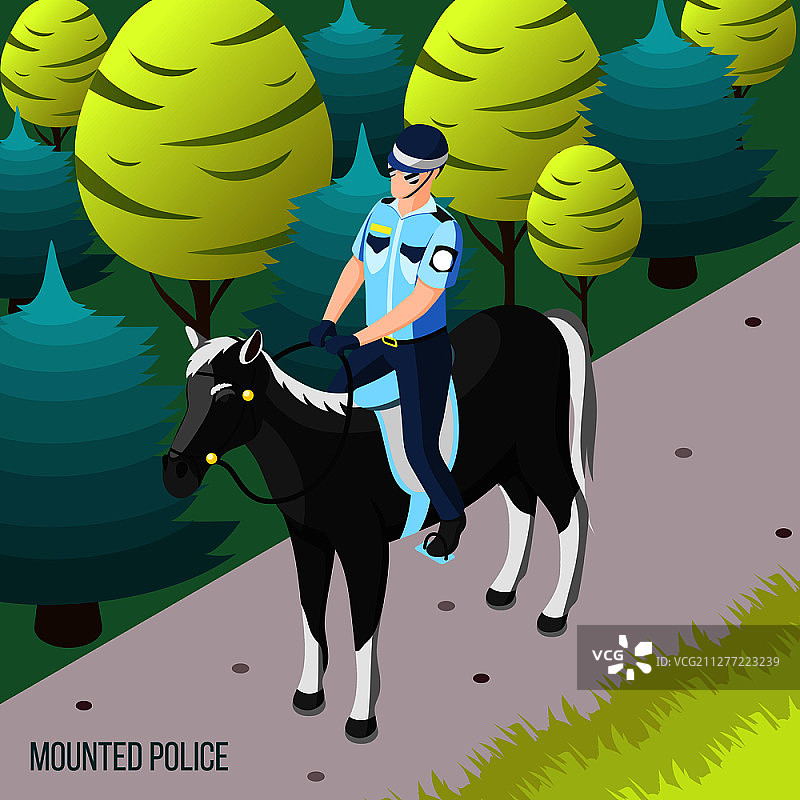 骑警在城市公园巡逻2.5D背景图片素材