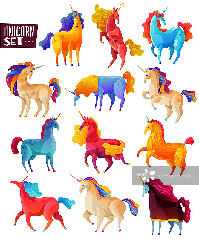 卡通风格独角兽彩绘图案合集图片素材