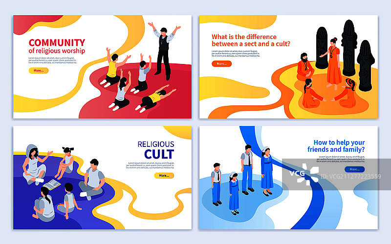 2.5D宗教信仰设计概念与四个banner艺术图矢量素材图片素材