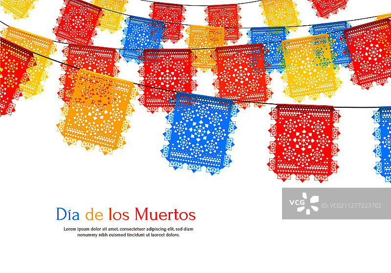 墨西哥亡灵节：剪纸彩旗背景矢量素材图片素材