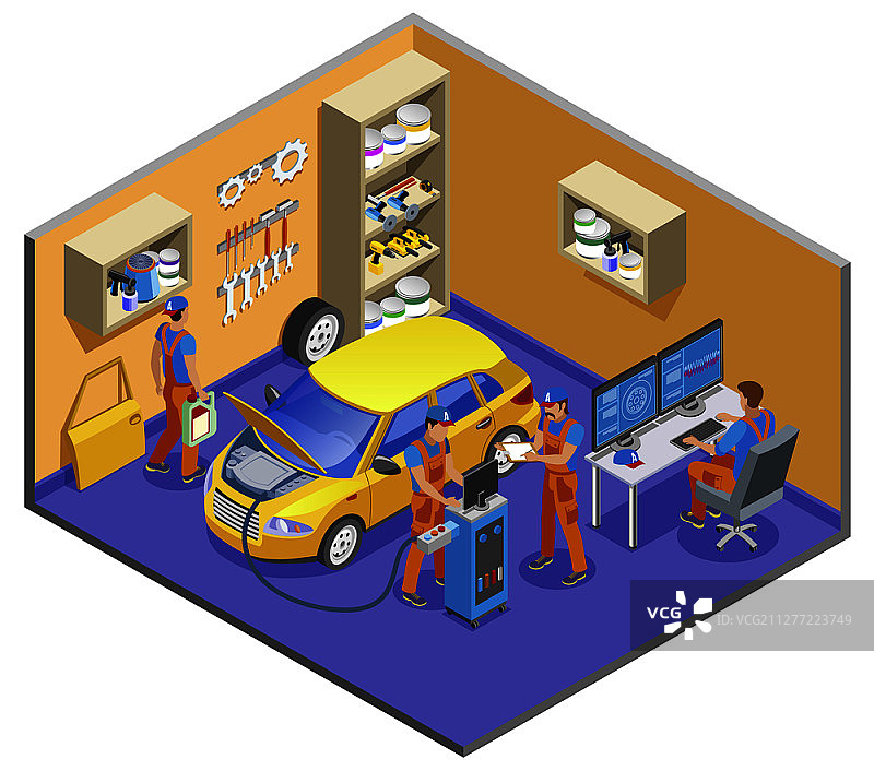 汽车服务等距组合，包含诊断和维修符号矢量图图片素材