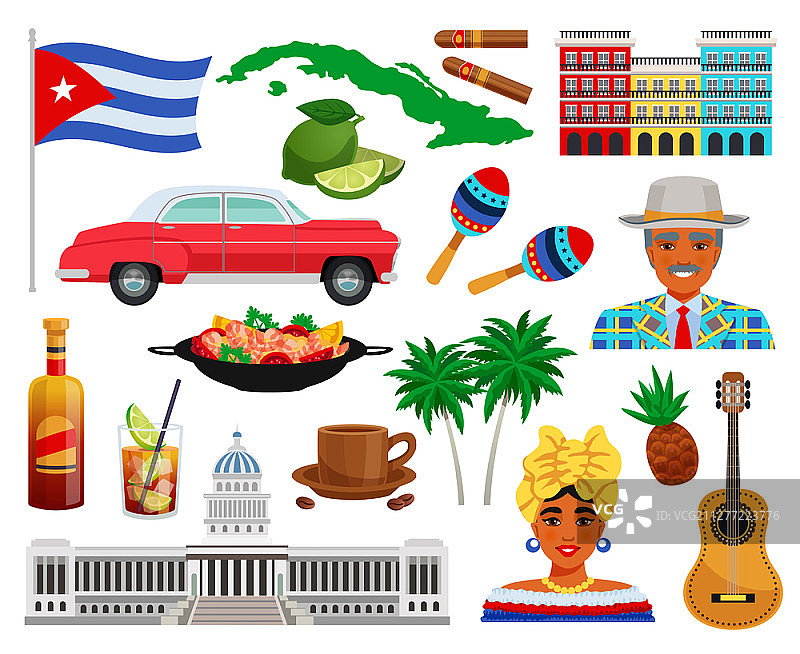 古巴旅游景点地标矢量插画图片素材