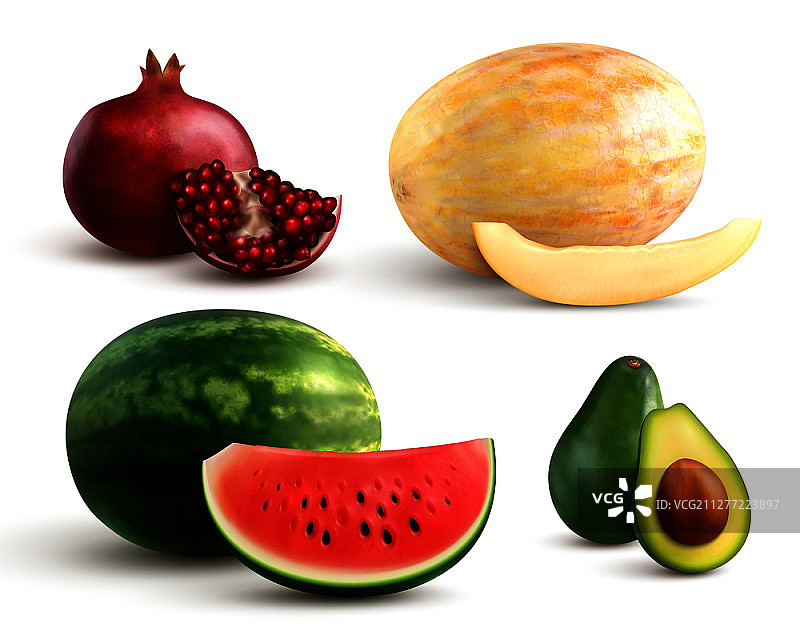 石榴甜瓜西瓜牛油果水果合集图片素材