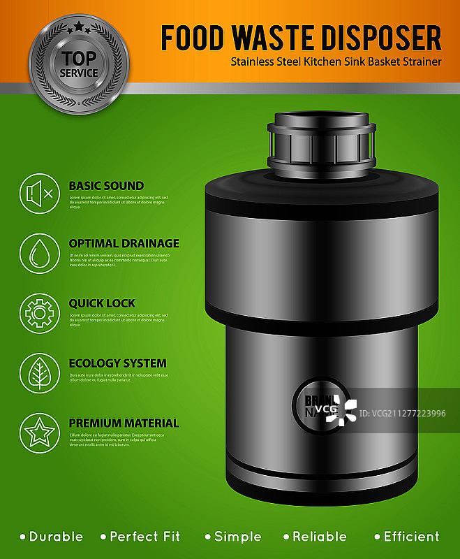 不锈钢食物垃圾处理器厨房水槽广告banner矢量图图片素材