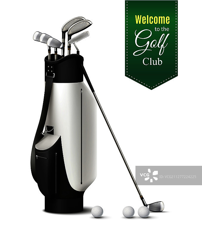各种高尔夫球杆和球的逼真组合图片素材