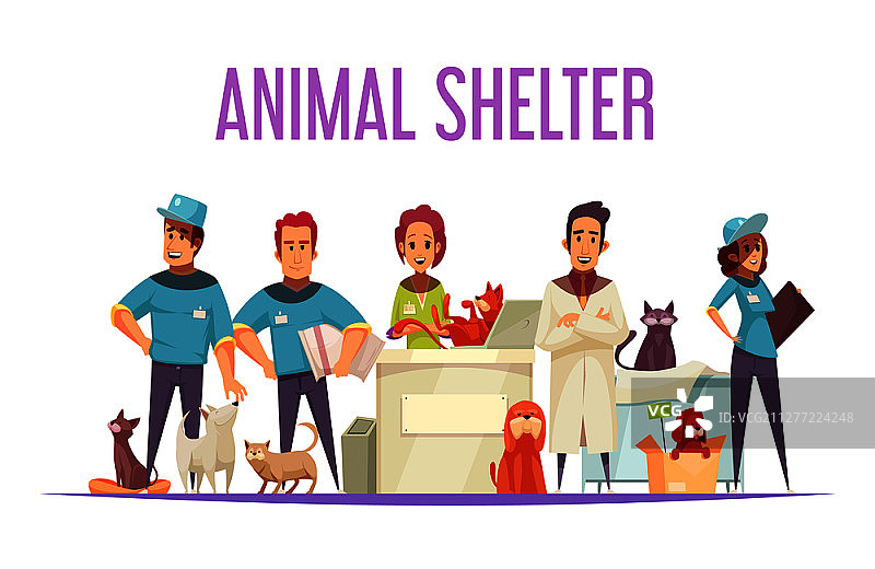 动物收容所扁平插画图片素材