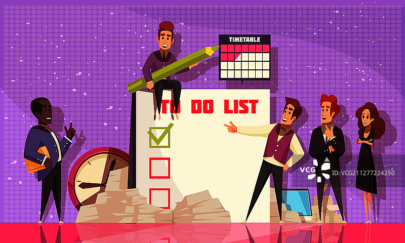 规划日程安排扁平化组合，图示大笔记本，其中包含计划的业务任务列表矢量图。规划日程安排扁平化组合图片素材