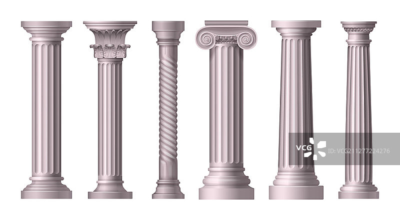 不同风格希腊建筑的古董白色柱子写实图标集矢量插画图片素材