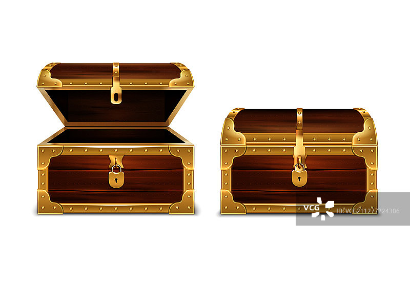 打开和关闭的空宝箱木箱写实素材图片素材