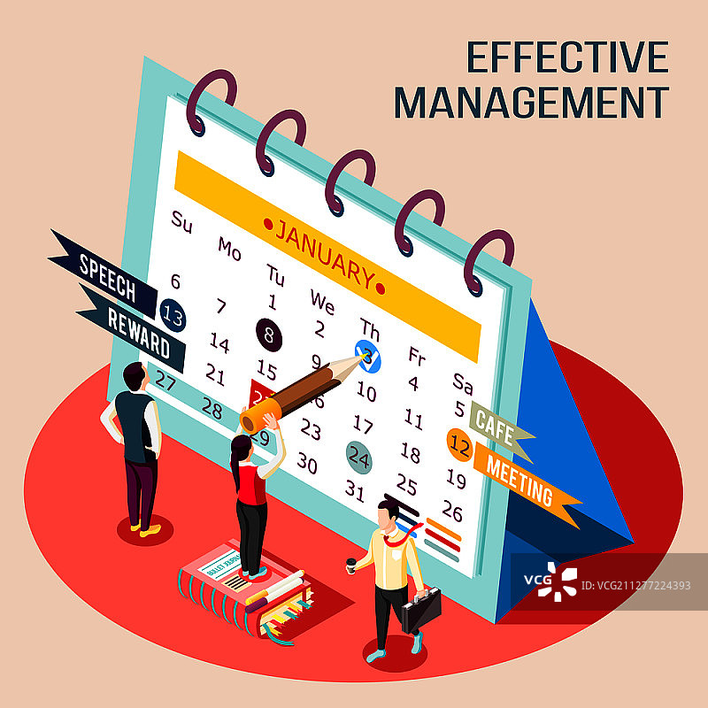 高效管理概念等距背景：预约日历插画图片素材
