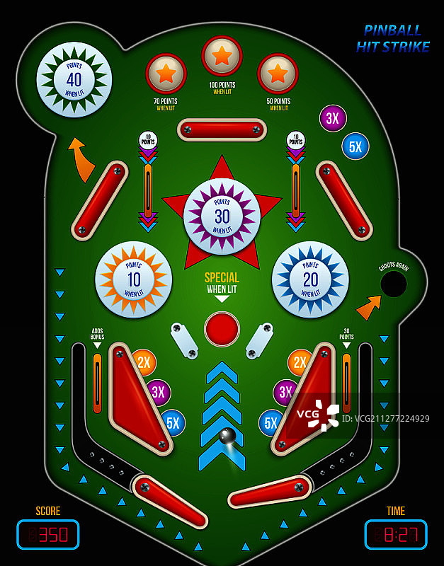 彩色逼真3D弹球击打场景矢量图图片素材