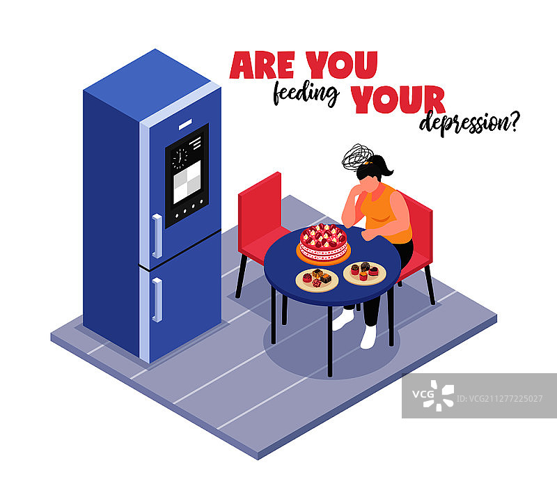 具有情绪障碍符号的抑郁症2.5D概念矢量图图片素材