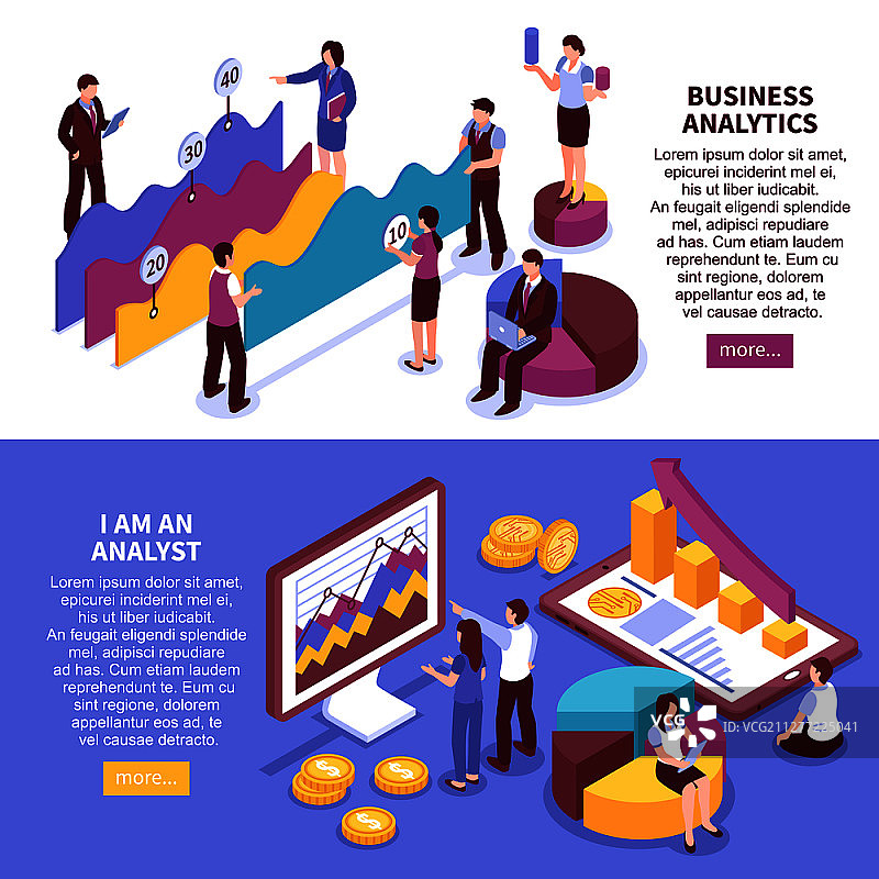 具有增长符号的商业分析师横幅等距矢量图图片素材