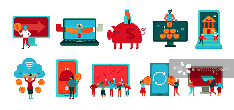 互联网银行数字股票交易所扁平图标图片素材
