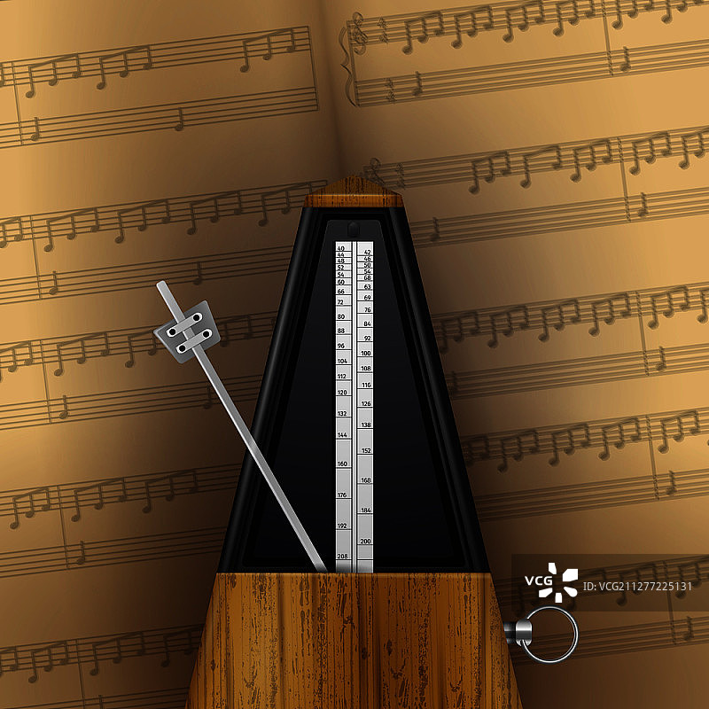 音乐笔记本背景页面上的复古摆动节拍器逼真矢量图图片素材