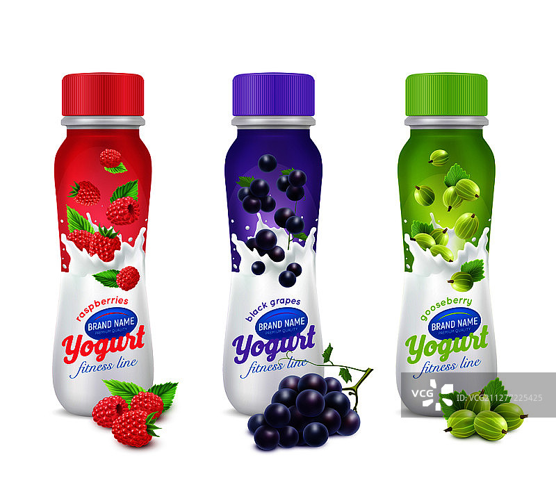彩色真实可饮用酸奶水果浆果包装设计图标集图片素材
