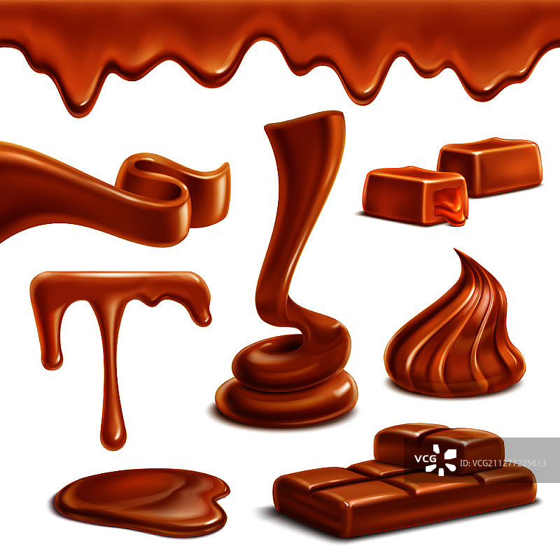 焦糖太妃糖融化水平边框，糖果甜点矢量图图片素材