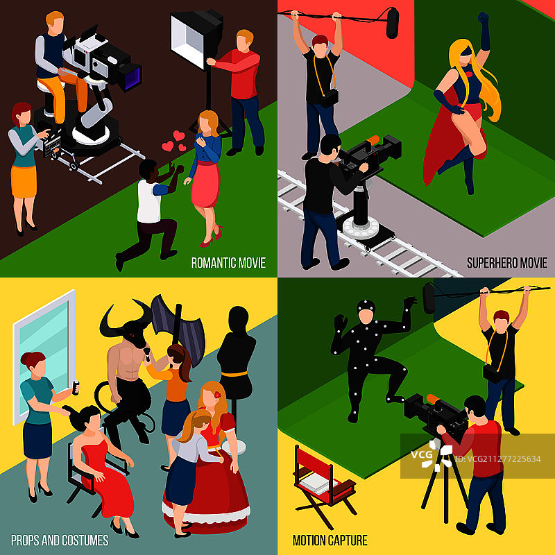 超级英雄浪漫电影2.5D电影道具服饰矢量插画图片素材