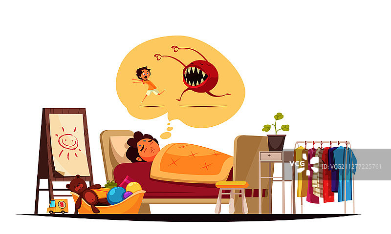 童年恐惧：噩梦和怪物符号矢量图图片素材