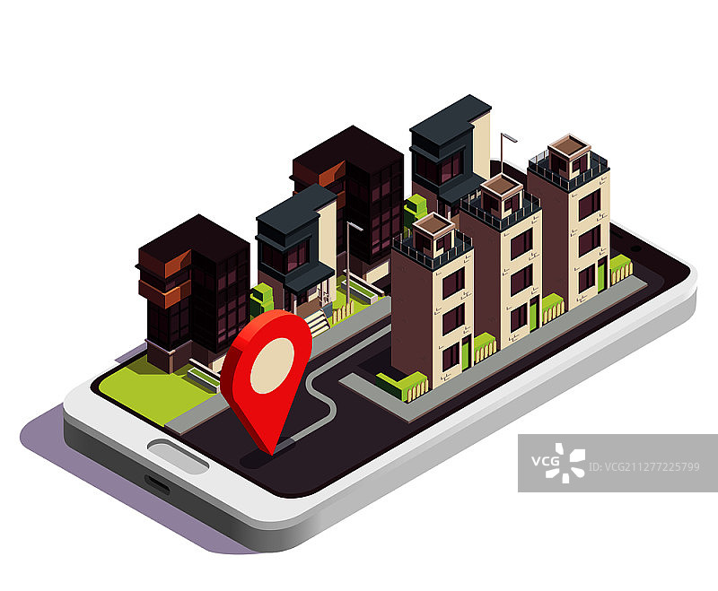 2.5D现代城市街区联排别墅建筑群矢量插画图片素材