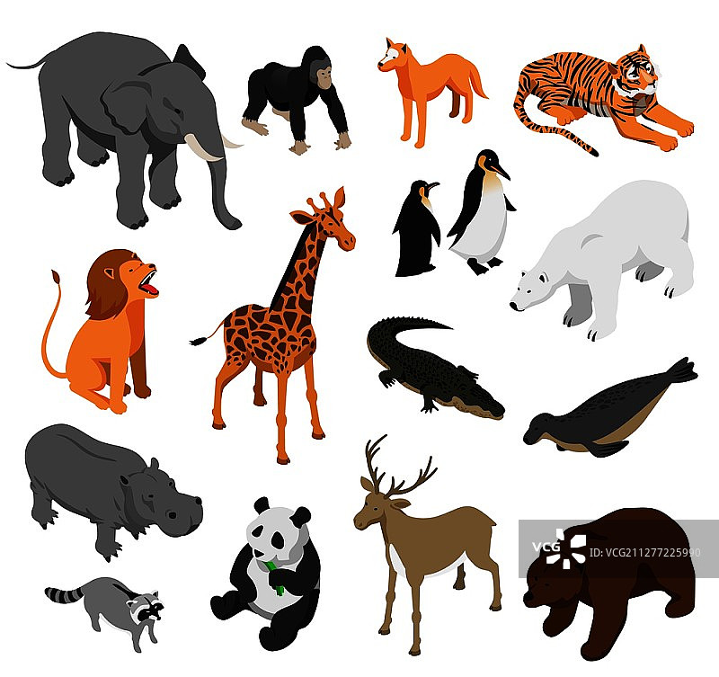 2.5D草食性和掠食性动物园动物图标图片素材