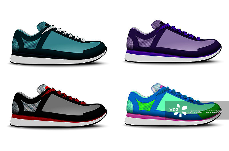 彩色潮流运动训练网球鞋写实矢量图（右脚）图片素材