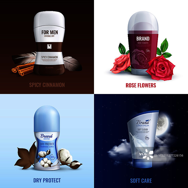 香料肉桂和玫瑰花香型香水除臭剂瓶2x2设计理念图片素材