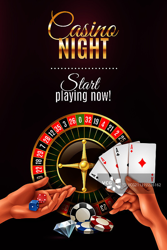 带有赌场赌博手部游戏的逼真海报矢量图图片素材