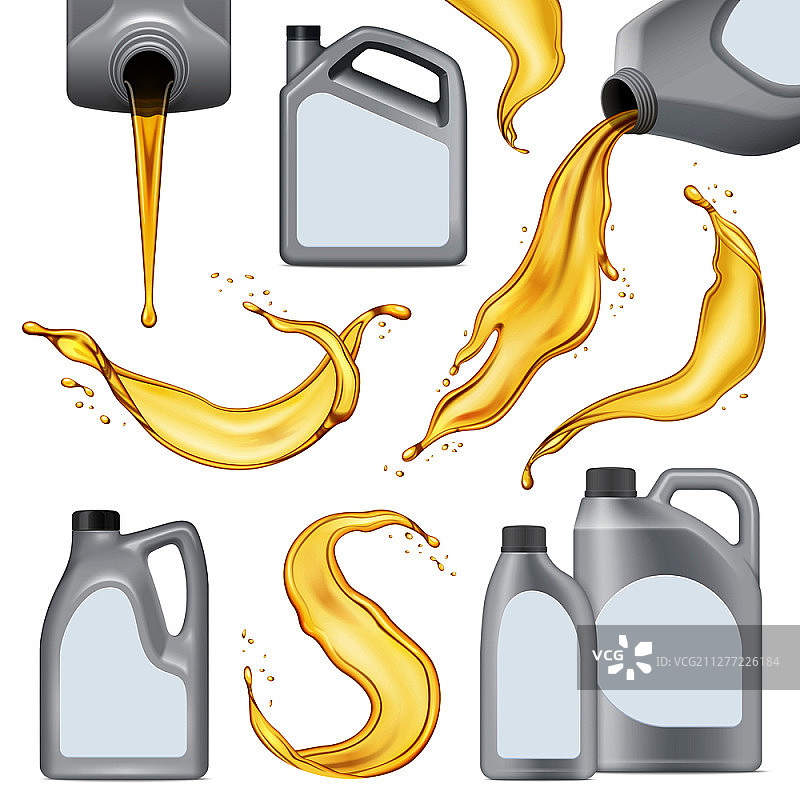 逼真的机油图标素材：白色塑料瓶装黄色液体矢量图图片素材