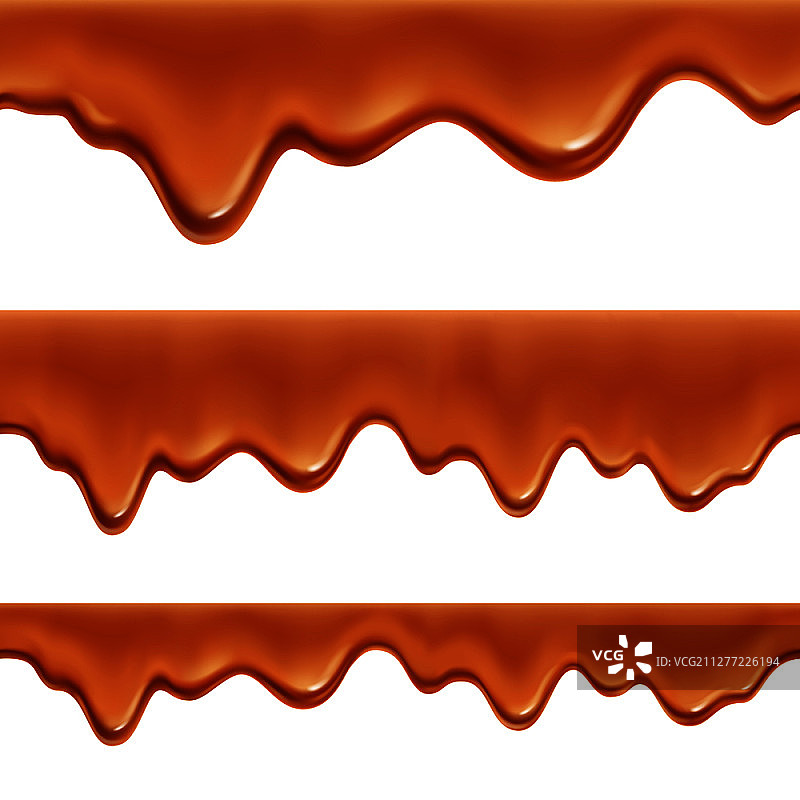 融化的焦糖太妃糖甜涂层saus 3逼真的开胃装饰边框无缝图案设置隔离矢量插图图片素材