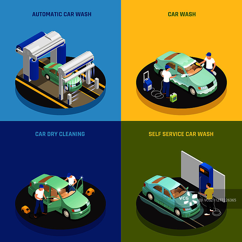 自助洗车概念图标2.5D插画图片素材