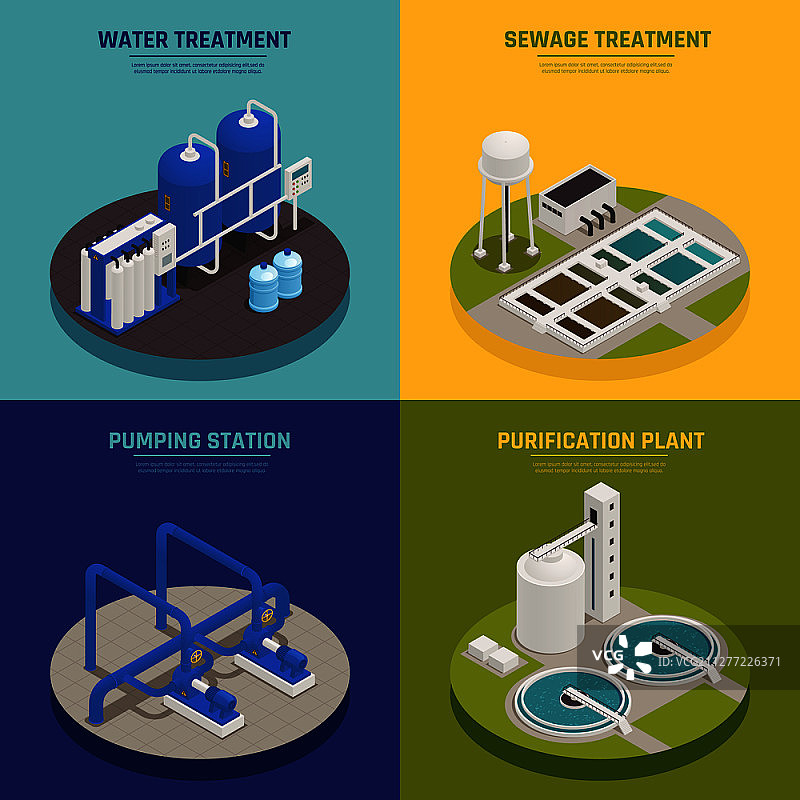 水处理概念图标集，含水处理符号2.5D矢量图图片素材