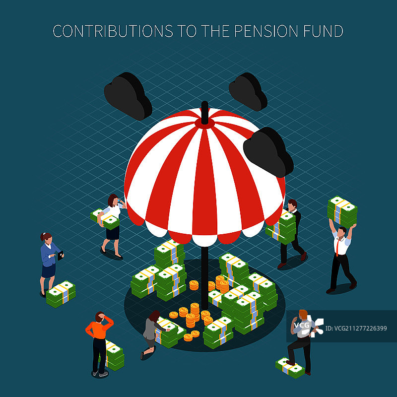 社保失业救济金与无条件收入2.5D示意：雨伞与金钱矢量图图片素材