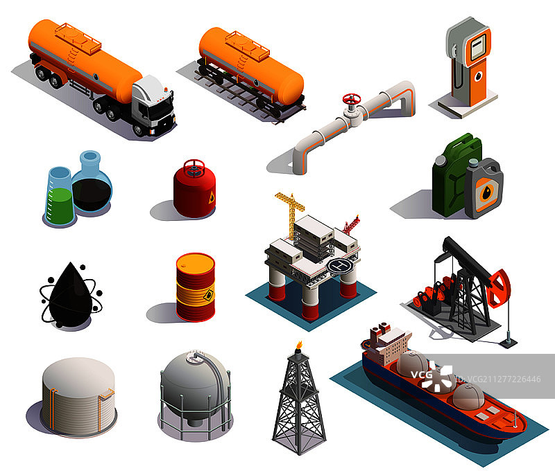 石油工业2.5D图标：提炼厂产品运输图片素材