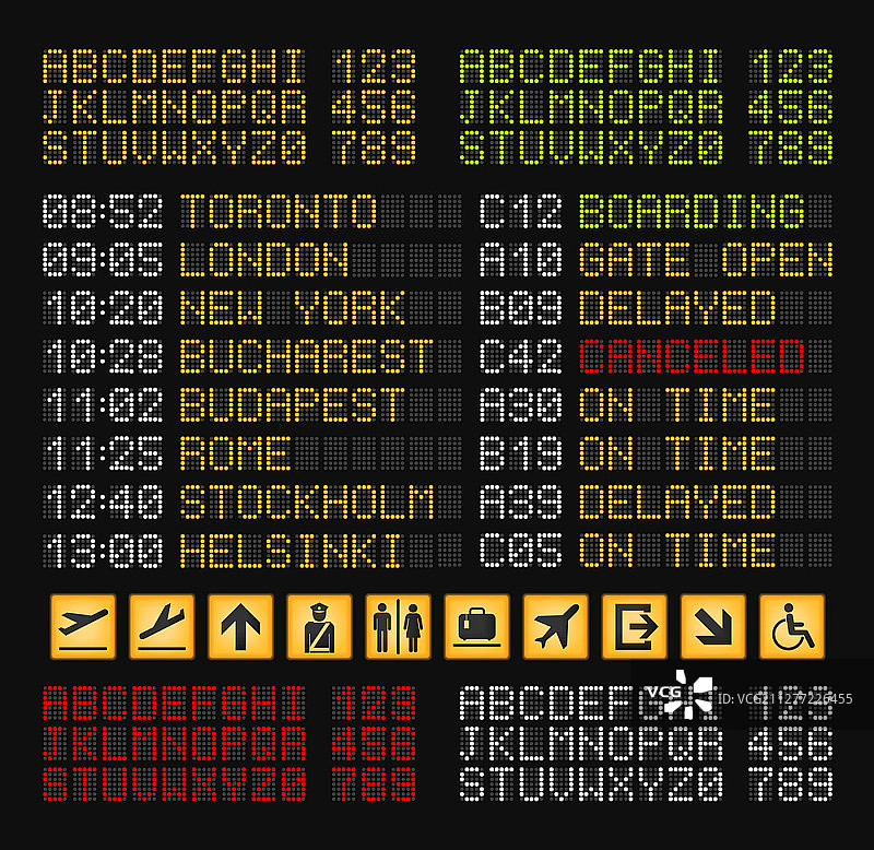 机场显示牌字母构建矢量图图片素材