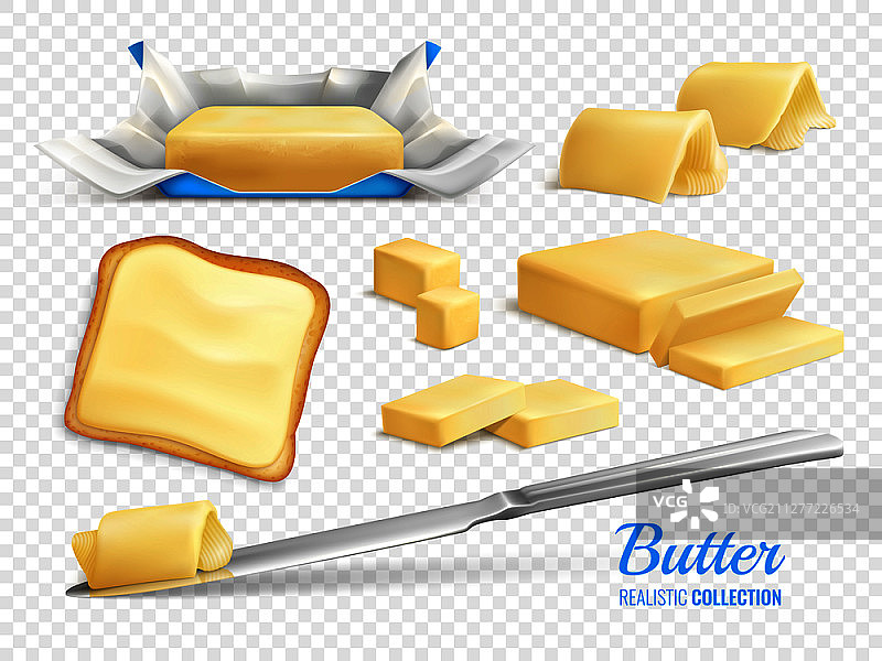 黄油块和切片现实效果矢量图图片素材