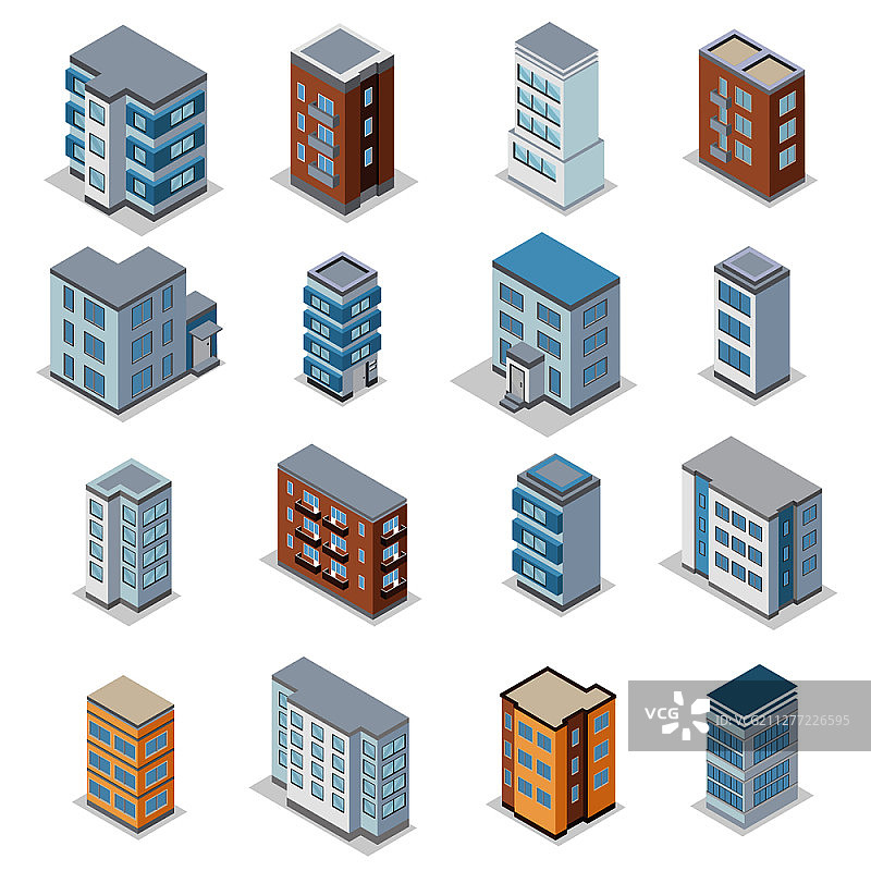 城市景观联排别墅建筑等距矢量插画图片素材