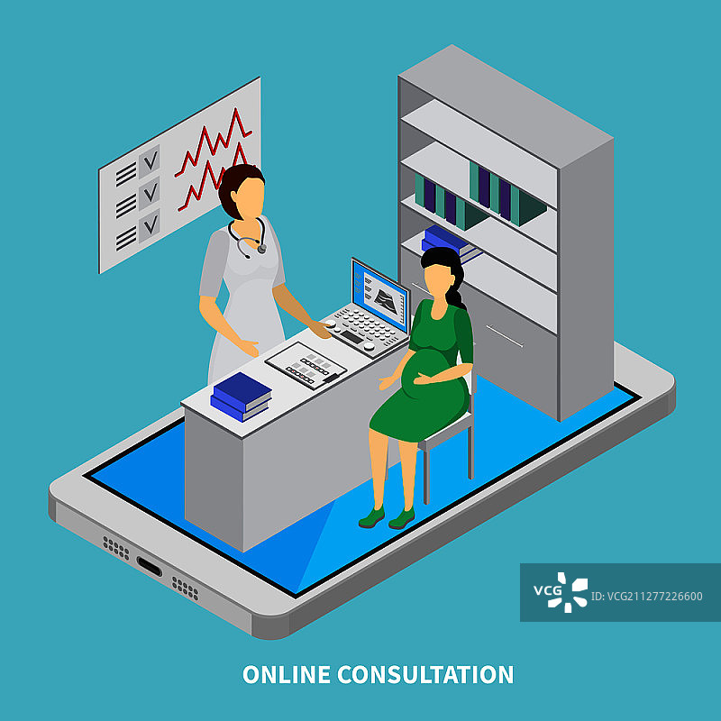 在线咨询移动医疗2.5D概念矢量插画图片素材