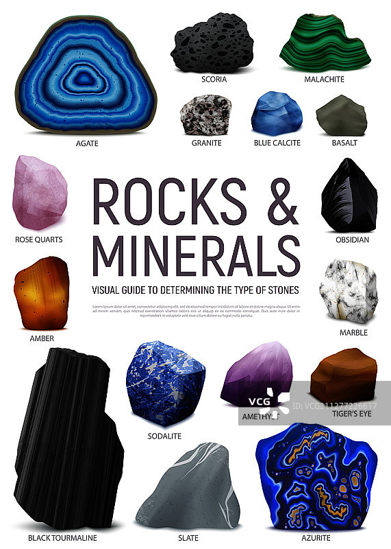 逼真风格的矿石图鉴矢量图标图片素材