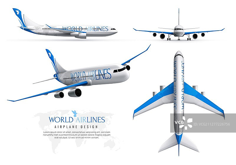 世界航空公司飞机设计模型矢量图图片素材