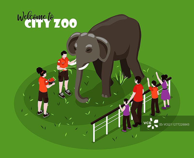 2.5D动物园工人与儿童和大象图片素材