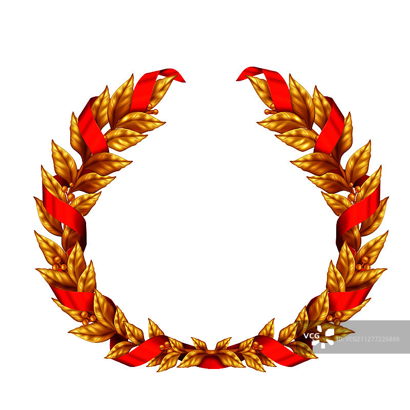 红色丝带缠绕的金色月桂花环矢量图图片素材